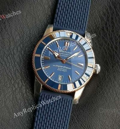 GF Breitling Superocean Heritage II 42mm 2824 Movement Blue Face Rose Gold Markers Rubber Band Watch